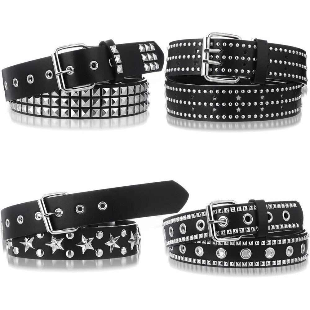 4 Piece Faux Leather Studded Rivet Grommet Belt Set Punk Goth Accessories